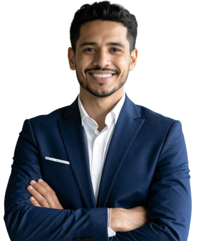 Foto de empresário contente.