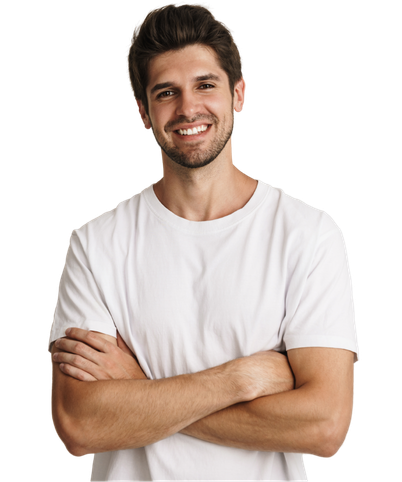 Imagem de um homem feliz, representando satisfação com os resultados da contabilidade online.